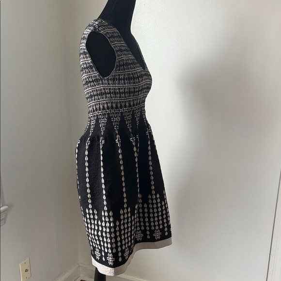 Max Studio Black & White Sleeveless Fit & Flare Dress XS V-Neck Patterned - Picture 4 of 7